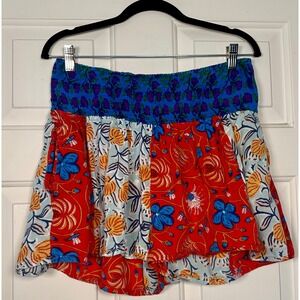 Earthbound Trading Co Womens XL Floral Patchwork Smocked Waist Boho Shorts Red